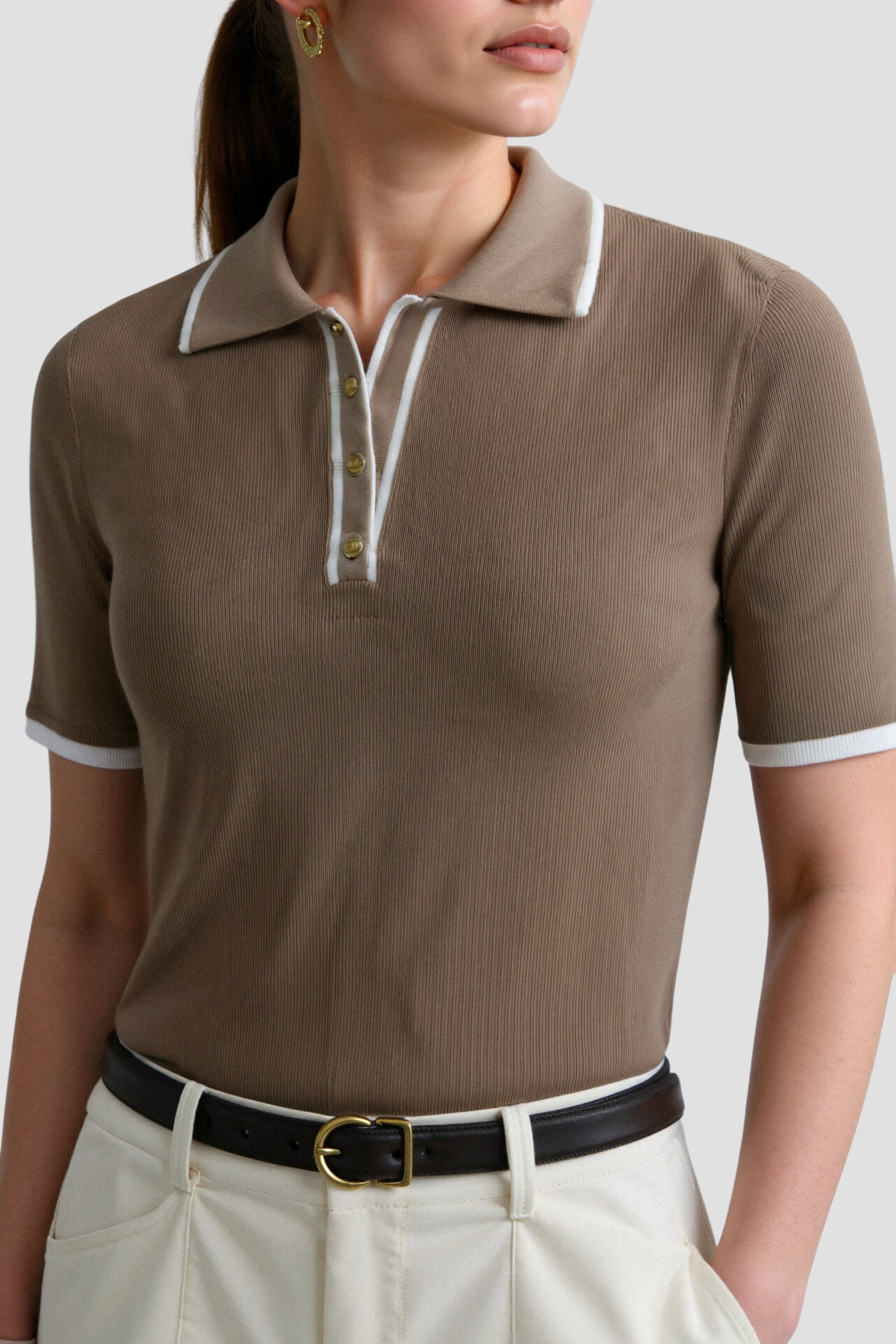 Contrast Elegant Trim Button up Polo