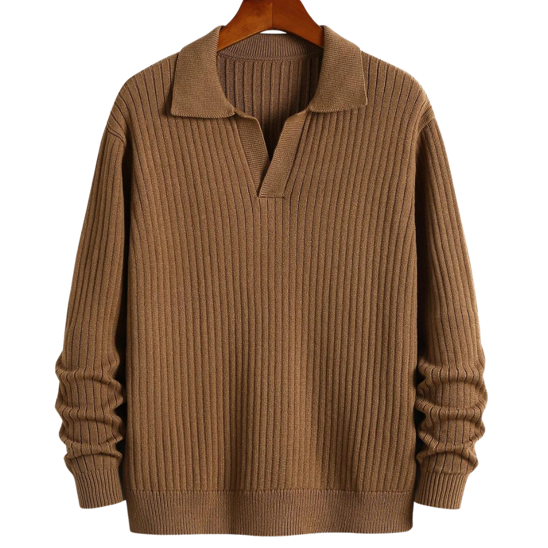 V-neck Polo Pullover Gerippt