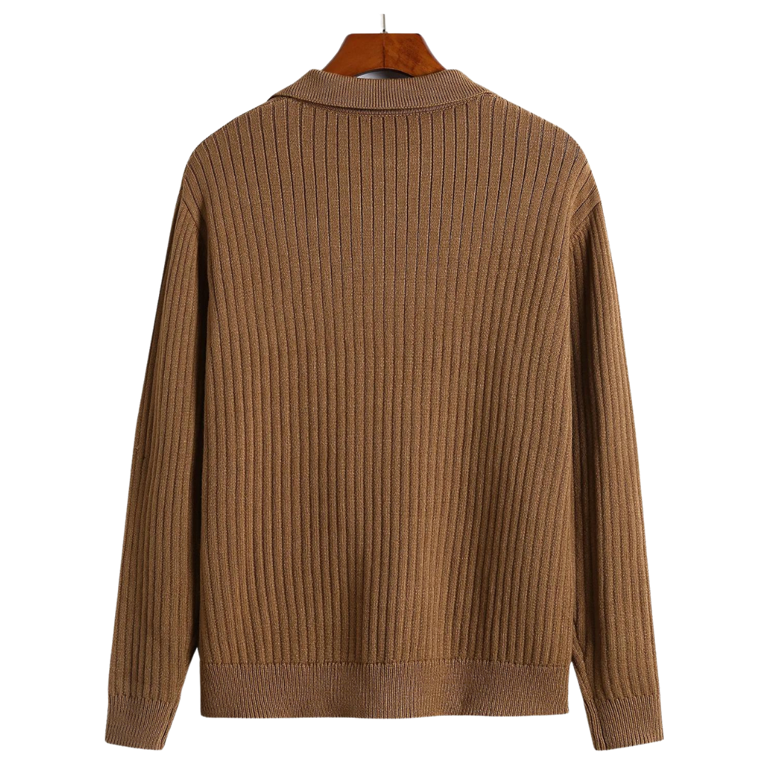 V-neck Polo Pullover Gerippt