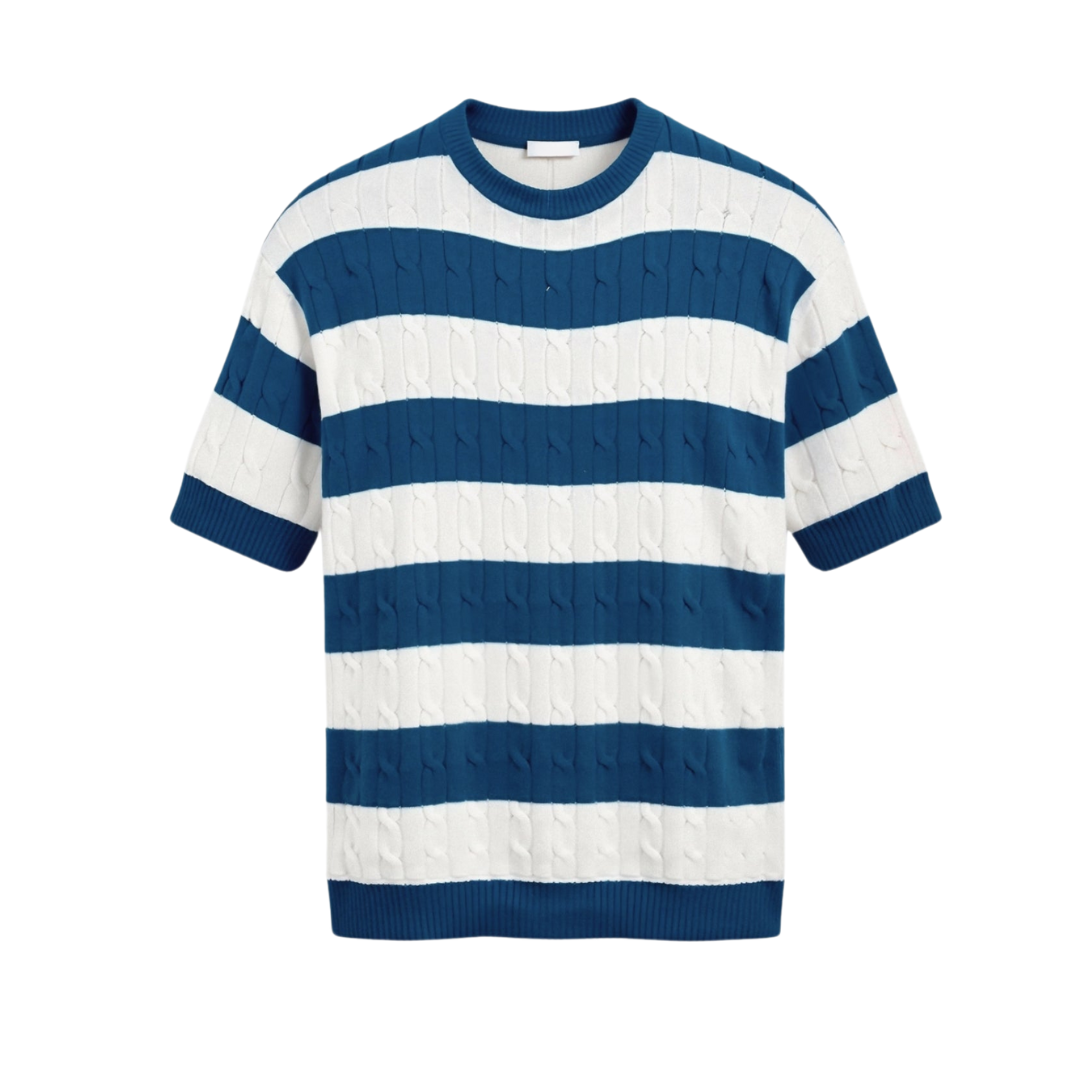 Crew Neck Cable Knit Streifend T-hemd
