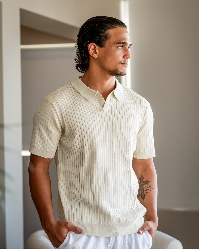 Premium Geripptes Poloshirt